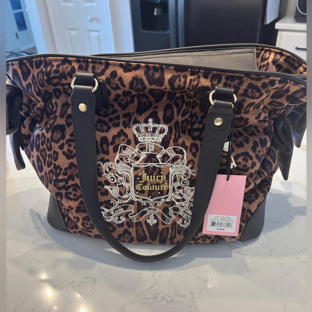 Juicy Couture Day Dreamer & Matching Wallet Brown Leopard Tote w/ Black Accents